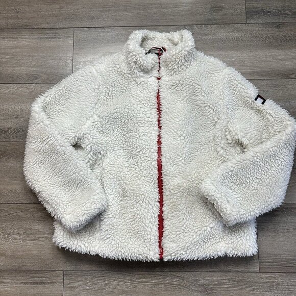 Tommy Hilfiger White Sherpa Teddy Zip Jacket Sz L Shacket - Picture 1 of 8